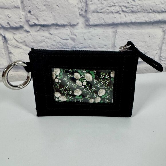 Vera Bradley Black Mini Zip ID Coin Purse with Key Ring - Picture 2 of 6